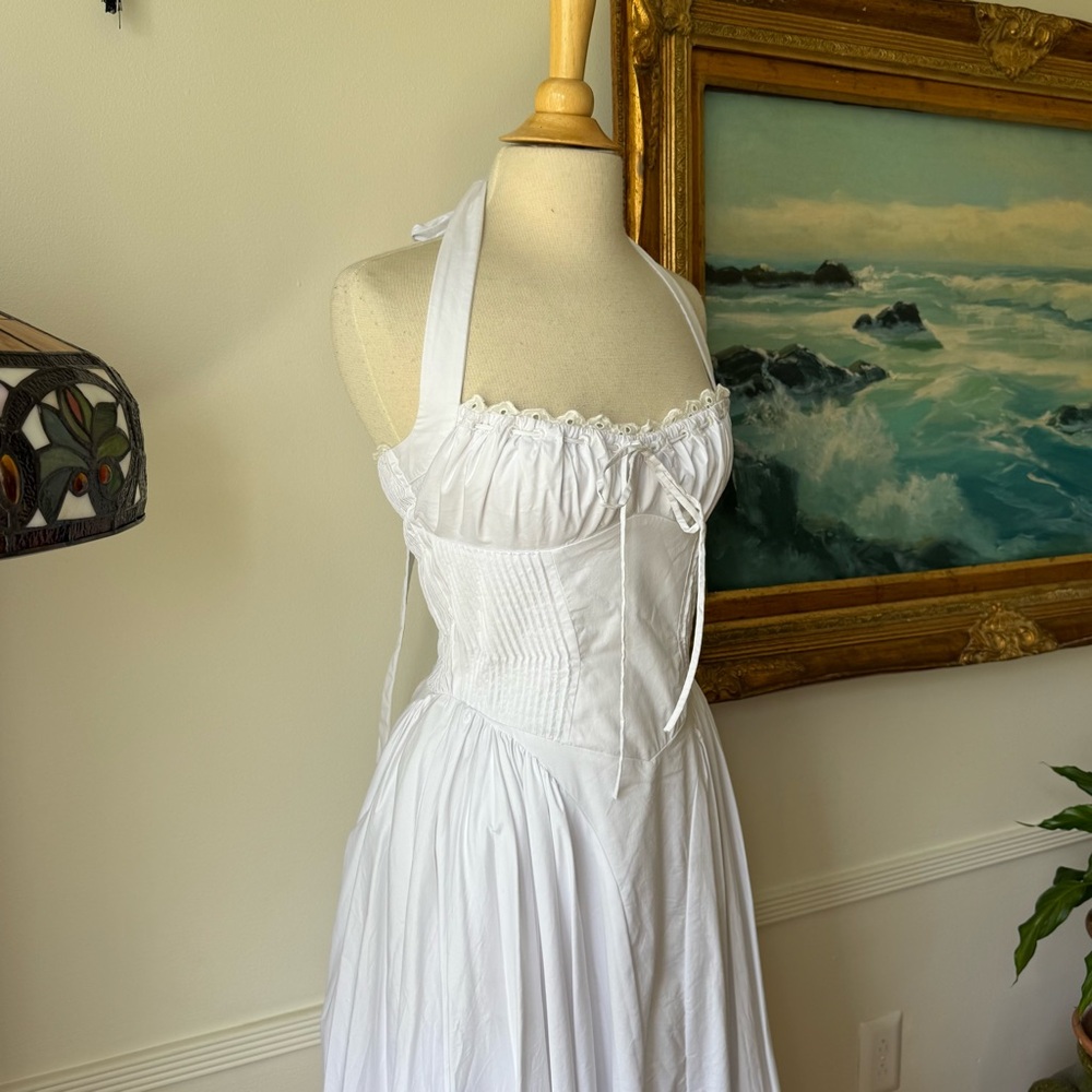 House of CB ADABELLA- White Cotton Halter Dress - Picture 4 of 11